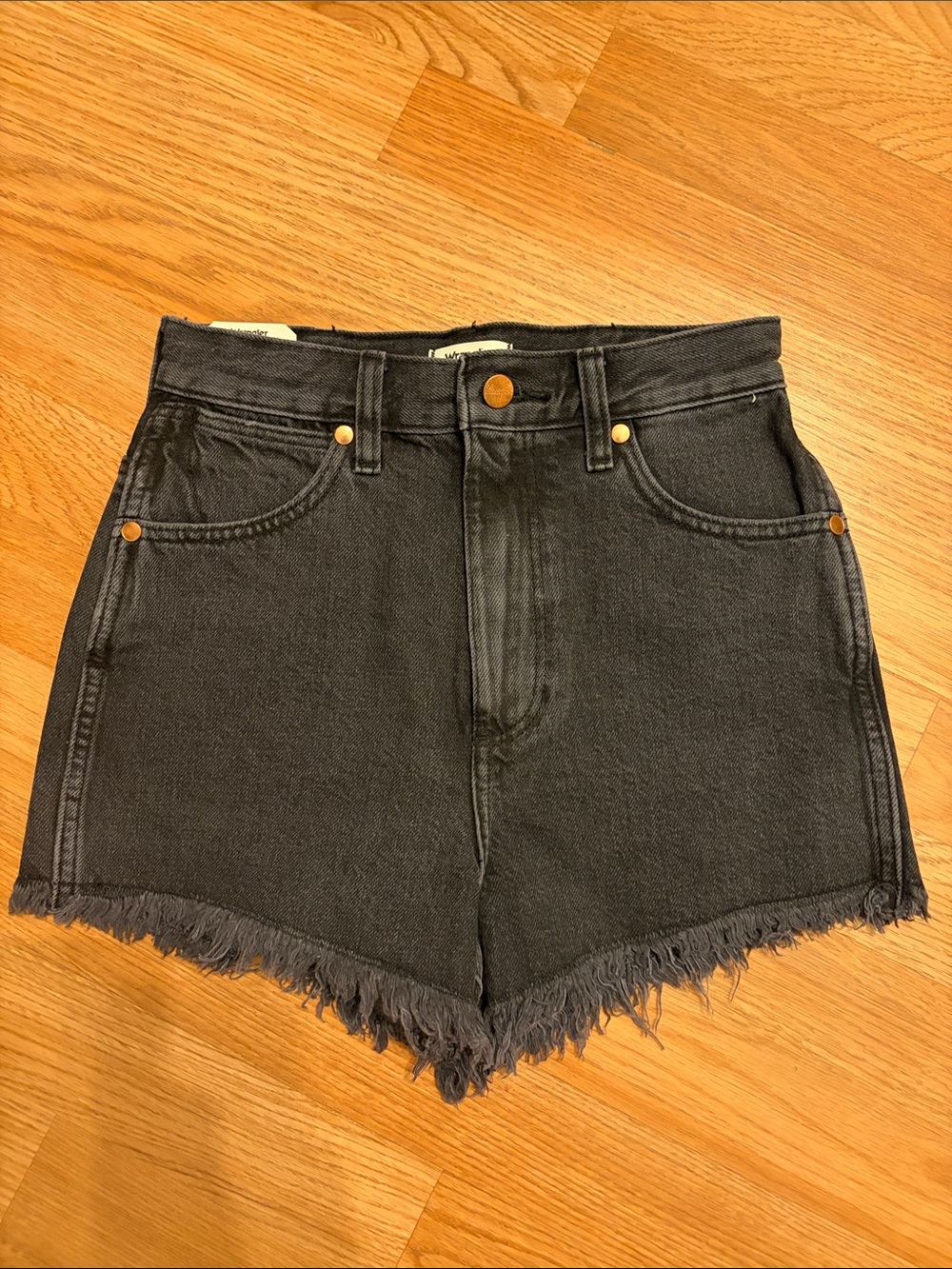 Wrangler High Waist Black Denim Festival Shorts